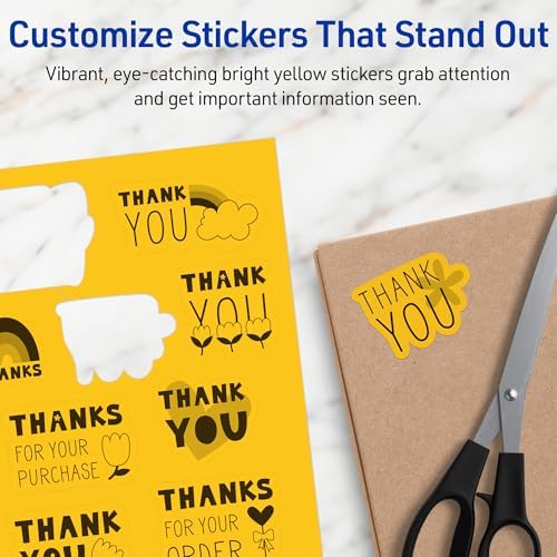 Avery Printable Sticker Paper, 8-1/2" x 11", Full-Sheet Labels, Bright Yellow Labels, Laser/Inkjet Printable, 10 Total, Great for Packaging and Stickers