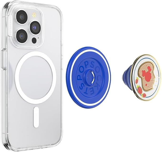 PopSockets Phone Grip for MagSafe, Magnetic Holder- Mickey Toast | Removable, For Kindle / Android / iPhone, With Magnet, Disney, Mickey Mouse, Minnie, Enamel, Designs
