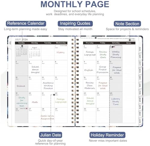 Planner 2026-2027, Weekly and Monthly Academic Planner, July 2026 - June 2027, Hardcover Calendar Agenda Book for School Year Planning, School Supplies for Teacher and Student, A5(6.3'' x 8.5'')