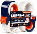 Packing Tape with Dispenser, Heavy-Duty Clear BOPP, Strong Adhesive, 48 mm x 66.6 yd, 4 Rolls + 2 Dispensers