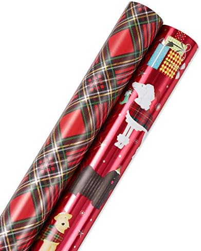 Papyrus Christmas Wrapping Paper Rolls, Holiday Chic and Santa's Best Friends Dog Print (2 Rolls, 60 sq. ft.)