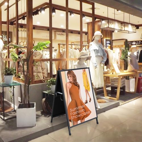 Pionites Heavy Duty Slide-in Folding A Frame Sign Sidewalk Sign 24x 36 Inch Steel Metal Double-Side Pavement sign Corrugated Plastic Poster (1, Black, 24''X36'''(Plastic Backing include))