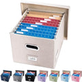 PRANDOM File Organizer Box - Set of 1 Collapsible Decorative Linen Filing Storage Hanging File Folders with Lids Office Cabinet Letter/Legal Size Light Grey (17x14x11.2 inch)