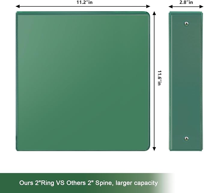 COMIX Sturdy 2 Inch 3 Ring Binder with Clear View Cover | 2"Heavy Duty Round Ring,PVC-Free Board,Holds 450 Letter Sheets,Wholesale for Offices & Classrooms,6 Pack (Green)