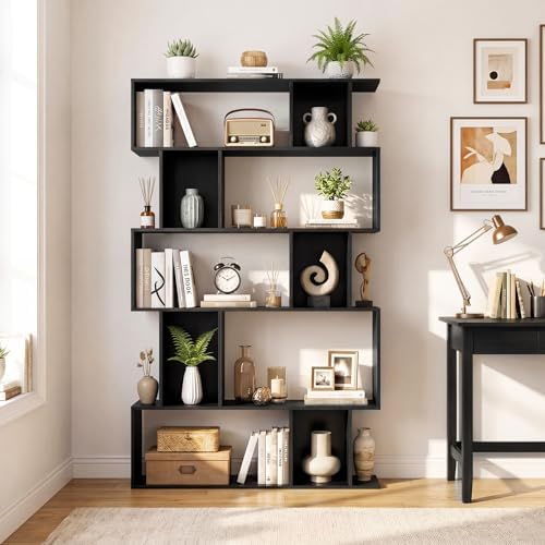 Giantex 5-Tier Bookshelf, 10-Cube Geometric Book Case with 5 Closed-Back Cubbies, Anti-toppling Kits, Open Display Storage Shelf for Living Room, Home Office, Bedroom, Black