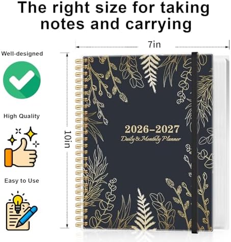Daily Planner 2026-2027 - July 2026 to June 2027, 7" x 10", Leaf