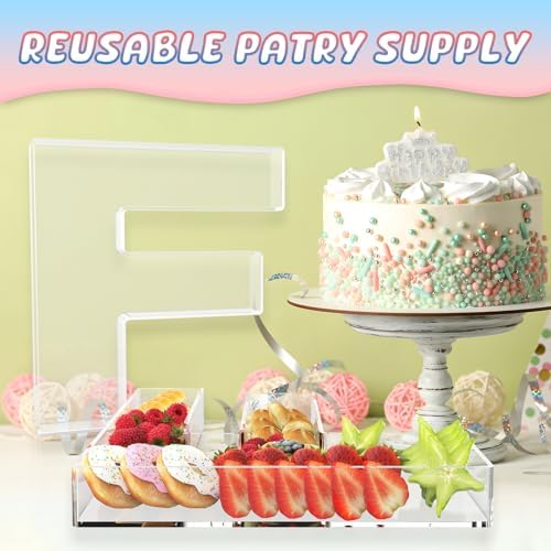 11" Acrylic Letter Charcuterie Box, Reusable Fillable Alphabet Number Shaped Form Tray for Birthday Anniversaries, Party Decorative Serving Plates Display Candy Cake (F)
