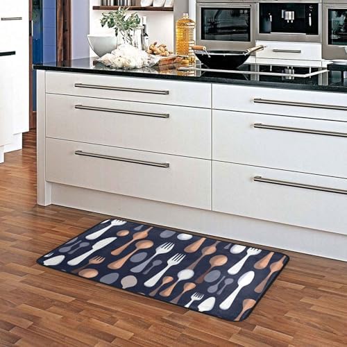 Aslsiy Kitchen Rug Cutlery Utensil Fork Knife Area Rug Spoon Floor Comfort Mats Welcome Mat for Bedroom Living Room Doormats Home Decor 39" X 20"
