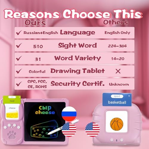 Talking Flash Cards with Writing Tablet - Russian English, Pink
