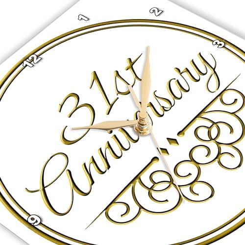 3dRose Wall Clock Silent - 10 inch - 31st Gold Text for Celebrating Wedding Anniversaries - 31 Years Married Together - Occasions