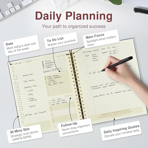 AuroPlanner Undated Daily Planner Notebook 8.5x11 Hourly Schedule Red