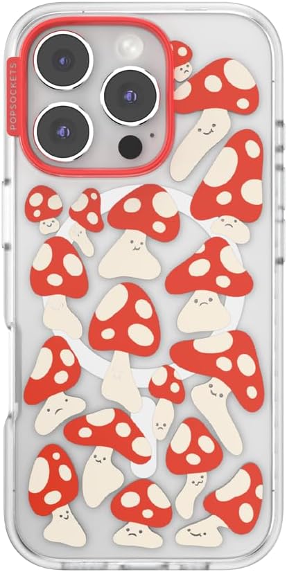 PopSockets iPhone 16 Pro Case Compatible with MagSafe, Phone Case for iPhone 16 Pro, Wireless Charging Compatible, Case Only - Red Shrooms