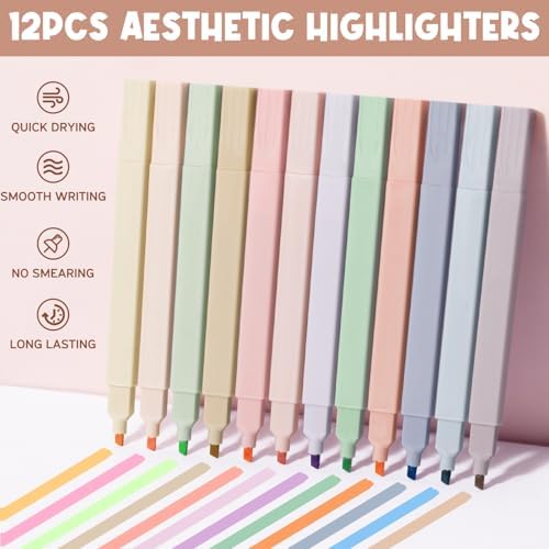 65PCS Aesthetic School Supplies Back to School Supplies Cute Stationary Set | College Essentials Kit with Pencil Case, Pastel Highlighters Gel Pens Mechanical Pencil Set 0.5 0.7 & 2.0mm for Student Girls