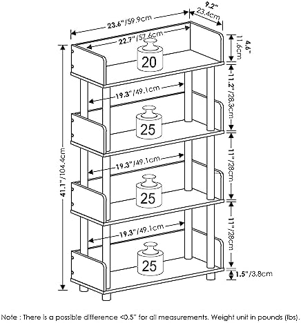 Furinno Turn-N-Tube 4-Tier Black Storage Shelves with Side Panels, Book Shelf, Display Shelf, for Organization and Storage, Living Room, Home Office, Black Walnut
