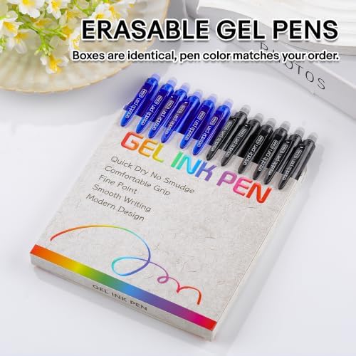 USUAL Retractable 6 Black 6 Blue Erasable Gel Pens Clicker, Fine Point(0.5mm),Make Mistakes Disappear, Premium Comfortable Grip, Smooth Writing Pen Office Back-to-School Supplies