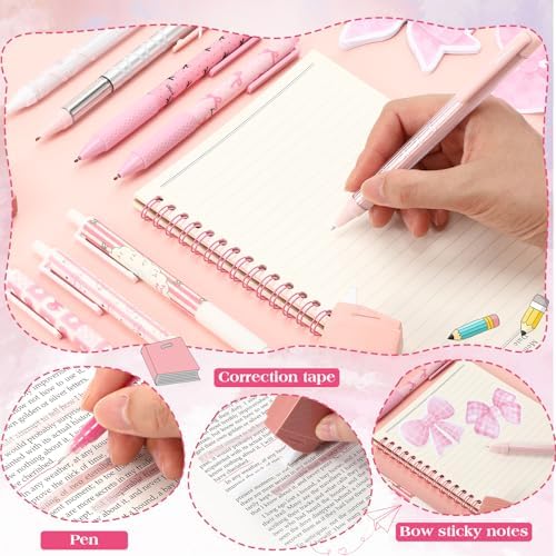 Eersida 58 Pcs Bow School Supplies Set, Pink Pencil Pouch Pens