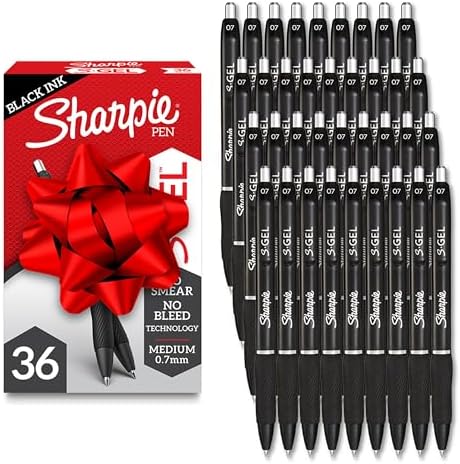 Sharpie S-Gel Gel Pens Drawing Pens Gel Ink For Journaling Writing Coloring Medium Point (0.7Mm) Black Ink Pen 216 Count, Pack of 6