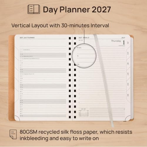 POPRUN 2027 Daily Planner One Page Per Day,5.75" x 8.5" Recycled Paper Book