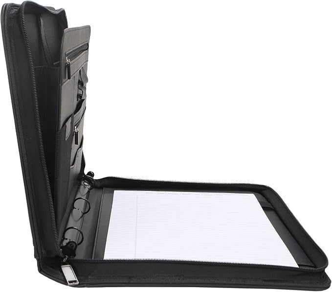 Portfolio 3-Ring Binder Organizer with Handle Zippered Padfolio Writing Pad Legal Size Notebook Business Folder Resume Interview for Men Women, Black