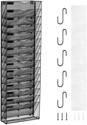 VEVOR File Wall Rack, 1-Piece 16 Pockets Mesh Wall File Holder, Wall Mounted Magazine Mail Paper and Document Storage Folder WJBGJHSWJSWSGLDOLV0