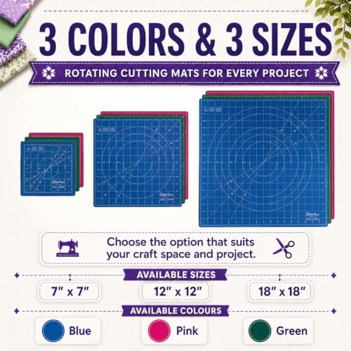 The Quilted Bear 12" x 12" Rotating Self-Healing Cutting Mat, Blue