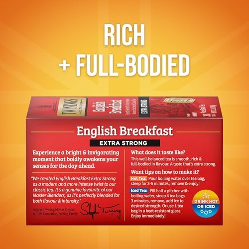 Twinings Extra Strong English Breakfast Black Tea Individually Wrapped Bags, 20 Count (Pack of 3), Robust, Caffeinated, Enjoy Hot or Iced, 20 Teabags