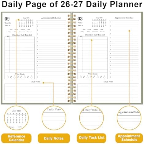 Daily Planner 2026-2027 - July 2026 to June 2027, 7" x 10", Green