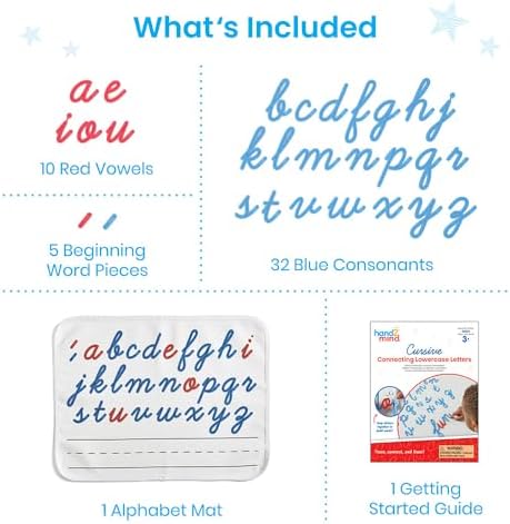 hand2mind Cursive Connecting Lowercase Letters, Tactile Letter Tracing, Cursive Alphabet Handwriting Practice, Fine Motor Activities, Homeschool Supplies, Classroom Manipulatives for Elementary School