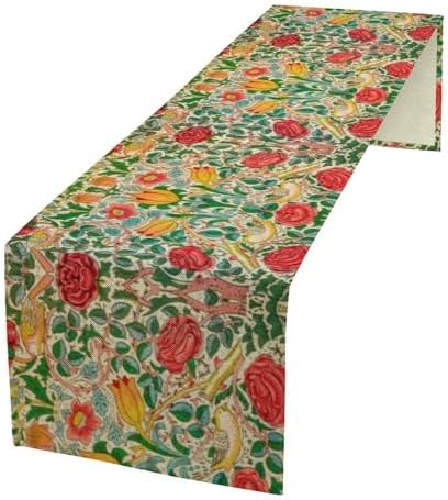 William Morris Original Design Red Rose Table Runner Vintage Floral Table Runner for Dining Table Decor 13 x 120 Inch