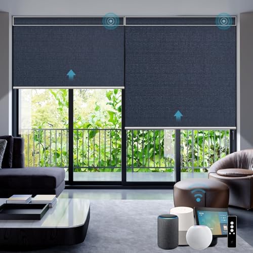 SmartWings Motorized Smart Roller Shades, 100% Blackout Eclipse Denim