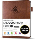 Clever Fox Password Book with Alphabetical Tabs, 7"x10" Keeper Brown