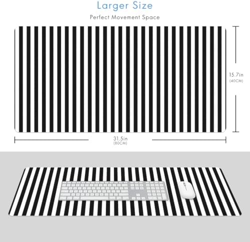 Classic Black White Stripes Desk Mat Large Gaming Mouse Pad