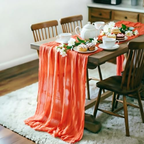 Orange Cheesecloth Table Runner Fall Boho Wedding Birthday Home Decor