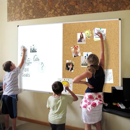 XBoard Extra Large Magnetic White Board and Bulletin Corkboard Combination, 72 x 40 Inch Foldable Dry Erase & Cork Combo Board for wall with Aluminum Frame, 6' x 3' Notice Memo Board Pin Vision Board