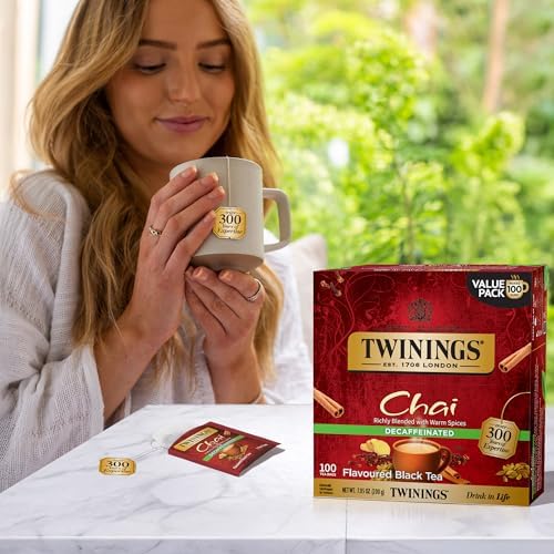 Twinings Decaffeinated Chai Spiced Black Tea Bags, 100 CT Box (1 Pack)