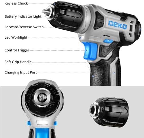 DEKOPRO Drill Set: Tool Set with 8V Blue Cordless Drill, Home Tool Kit with Drill, Hand Tool Kits for Women 126 Piece