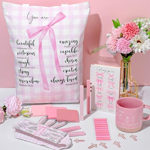 Reallnaive 25 Pcs Bible Study Kit for Women, Christian Gift, Pink