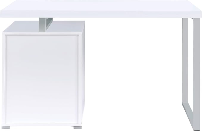Coaster Home Furnishings Brennan Modern Contemporary Home Office 3-Drawer Writing Desk with Drawers Computer Desk Study Table File Cabinet Storage Silver Metal Frame White 800325