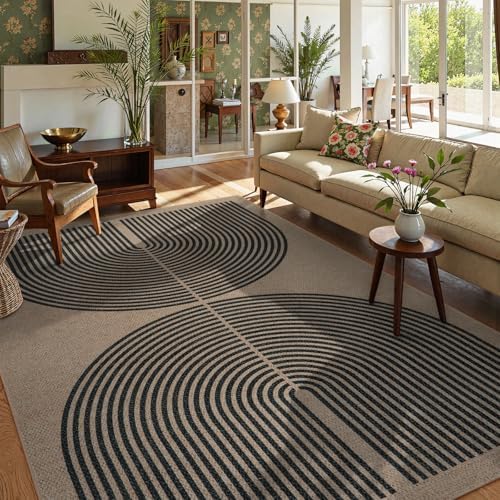 Lahome Modern Rainbow Easy Jute 6x9 Rug, Large Living Room Carpet Washable Outdoor Patio Dining Room Rug, Non Slip Indoor Outdoor Carpet for Backyard Deck Office Decor