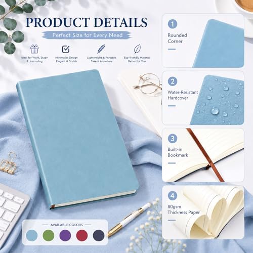 Tenceur 5 Pcs A4 College Ruled Notebook 8.5'' x 11'' Lined Journal 200 Pages Lined Artificial Leather Sketchbook for Writing Office School Business Home Gifts Supplies (Bright Color)