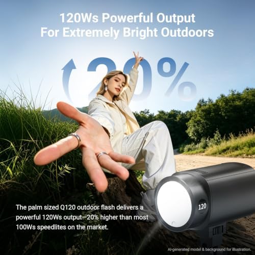 NEEWER 120Ws 2.4G TTL Outdoor Strobe Flash, Compatible with Godox, 1/8000s HSS Portable Studio Monolight with Modeling Light /3000mAh Battery/420 Flashes/1.5s Recycle for Photography Photoshoots, Q120