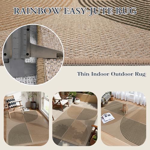 Lahome Modern Rainbow Easy Jute Office Rug, 4x6 Machine Washable Area Rugs