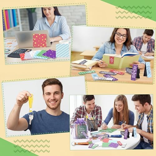 Pasimy 218 Pcs Inspirational Stationery Gifts Motivational Mini Notepad Pen Quote Bookmarks Stress Relief Stickers Inspiring Silicone Keychains for Home Office Appreciation Gift(Stylish)