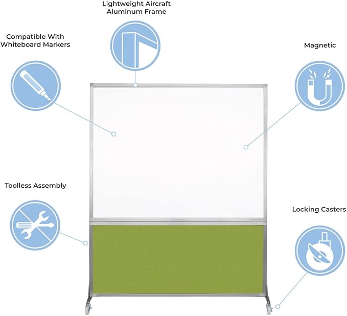 DivideWrite Mobile Whiteboard | Double Sided Dry Erase Board | Portable Office Cubicle Partition | Display for Classrooms, Conference Rooms, Meeting Areas and More | Blue Spruce 6' Wide x 6' Tall