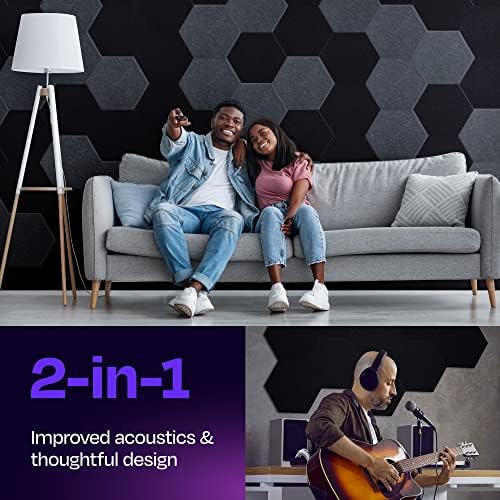 Acoustic Panels 12-Pack Soundproof Wall Panels 14"X12.1"X0.4" Sound Panels High Density Sound Dampening Panels - [Deep Black Hexagon]