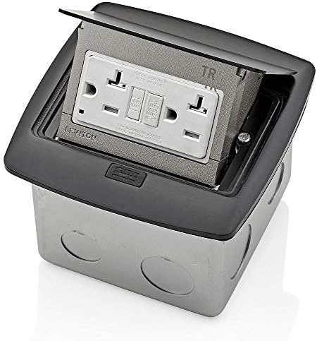 Leviton Pop-Up Floor Box with 20 Amp, Tamper-Resistant Self-Test GFCI Outlet, PFGF2-MB, Black