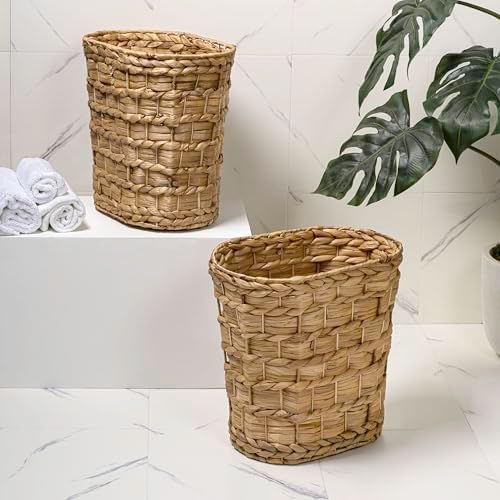happimess Miles 4.5 Gal Oval Wicker Wastebasket, Natural, Set of 2