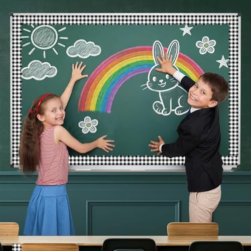 VABAMNA 50 Feet Bulletin Board Borders Black White Checkered Classroom Decor Wavy Scalloped Rolled Border Trims for Back to School Classroom Chalkboard Whiteboard Door Wall Decorations