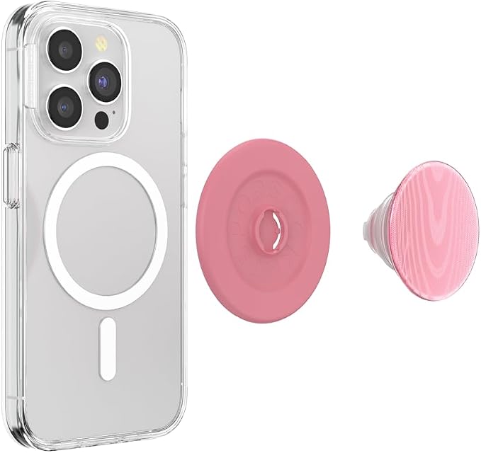 PopSockets Phone Grip for MagSafe, Magnetic Holder- Alum Moire Putty | Removable, For Kindle / Android / iPhone, With Magnet, Pink, Metal, Enamel, Top