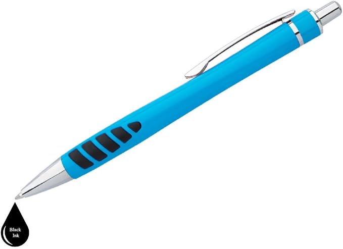 ExpressDesigns™ - Your Name or Imprint on our Custom Printed Addison Ballpoint Pen - Rubber Grip For Writing Comfort And Control, black ink, medium point - 12 Pack (Light Blue)